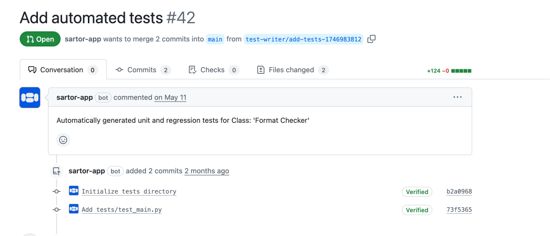 Diff view of added unit tests